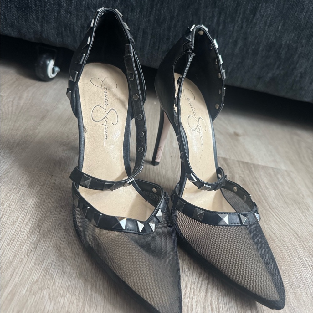 Jessica Simpson Black Studded Mesh Heels